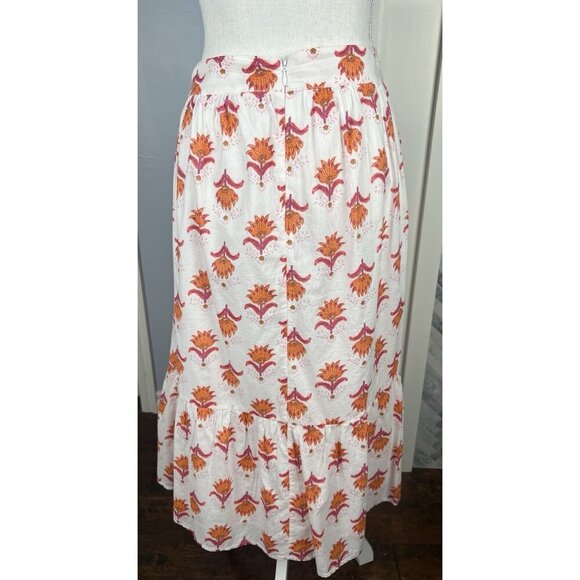 Women's J. Crew White Pink & Orange Floral Midi Skirt | Size 12 - Picture 2 of 9